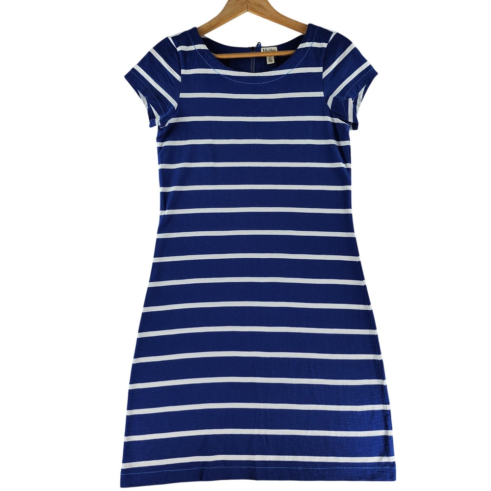 Hatley Dress Womens S Blue White Striped Shift Nautical Short Sleeve Zip Back